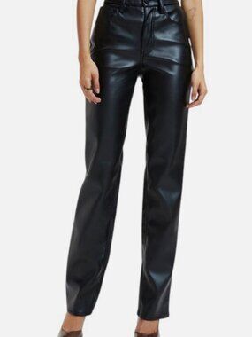 Good American Women's Black Leather Good Icon Jeans Pants Size 18